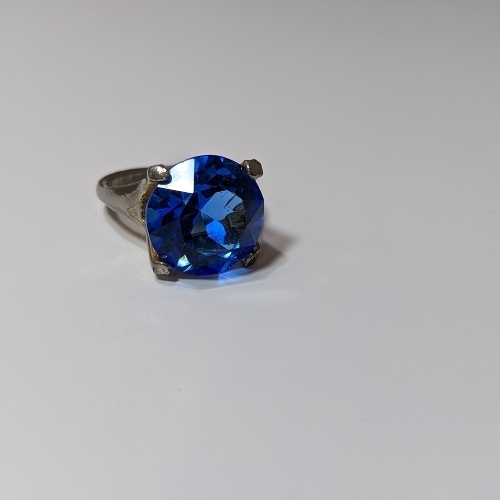 Blue Sapphire Silver Cocktail Ring - Picture 2 of 7